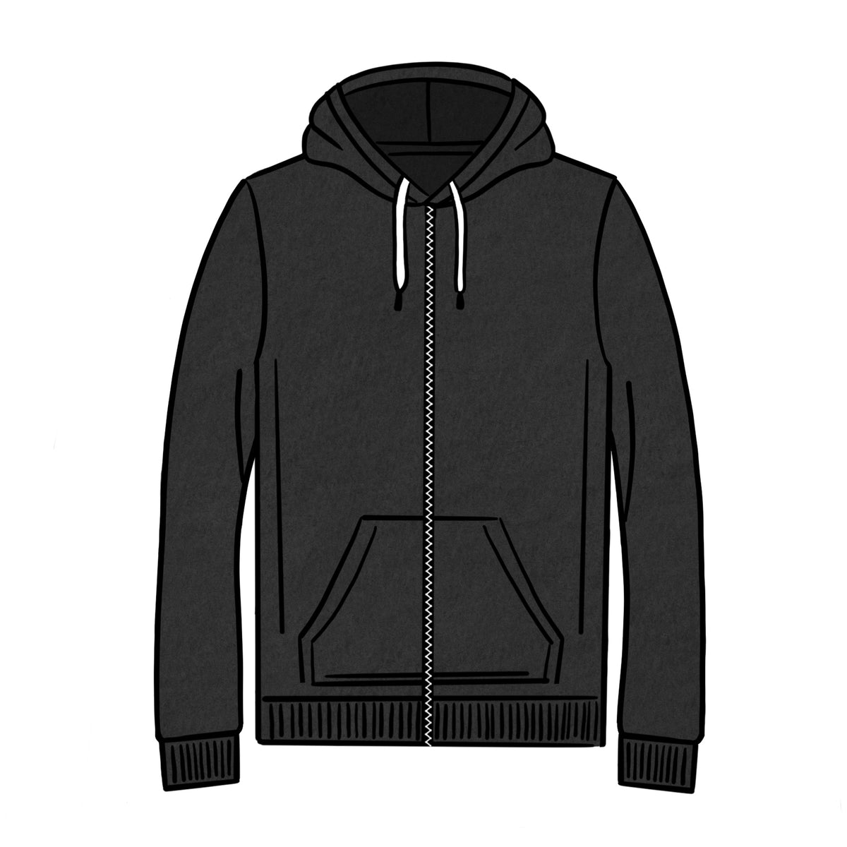 MIDWEIGHT ZIPPED HOODIE &lt;BR&gt; BLACK