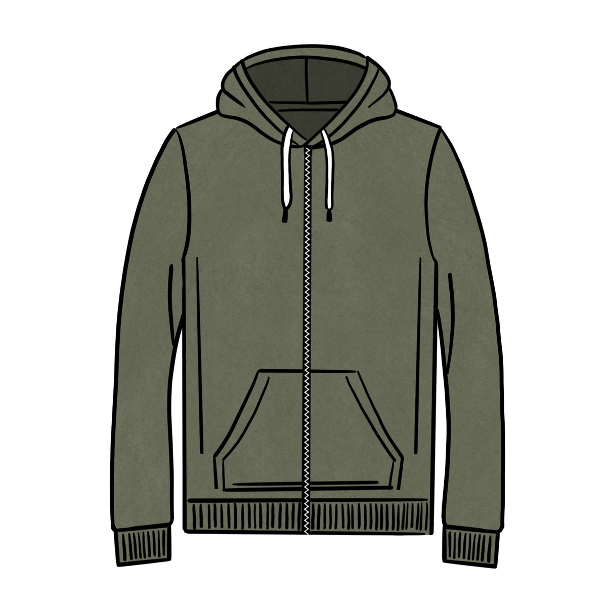 MIDWEIGHT ZIPPED HOODIE &lt;BR&gt; OLIVE